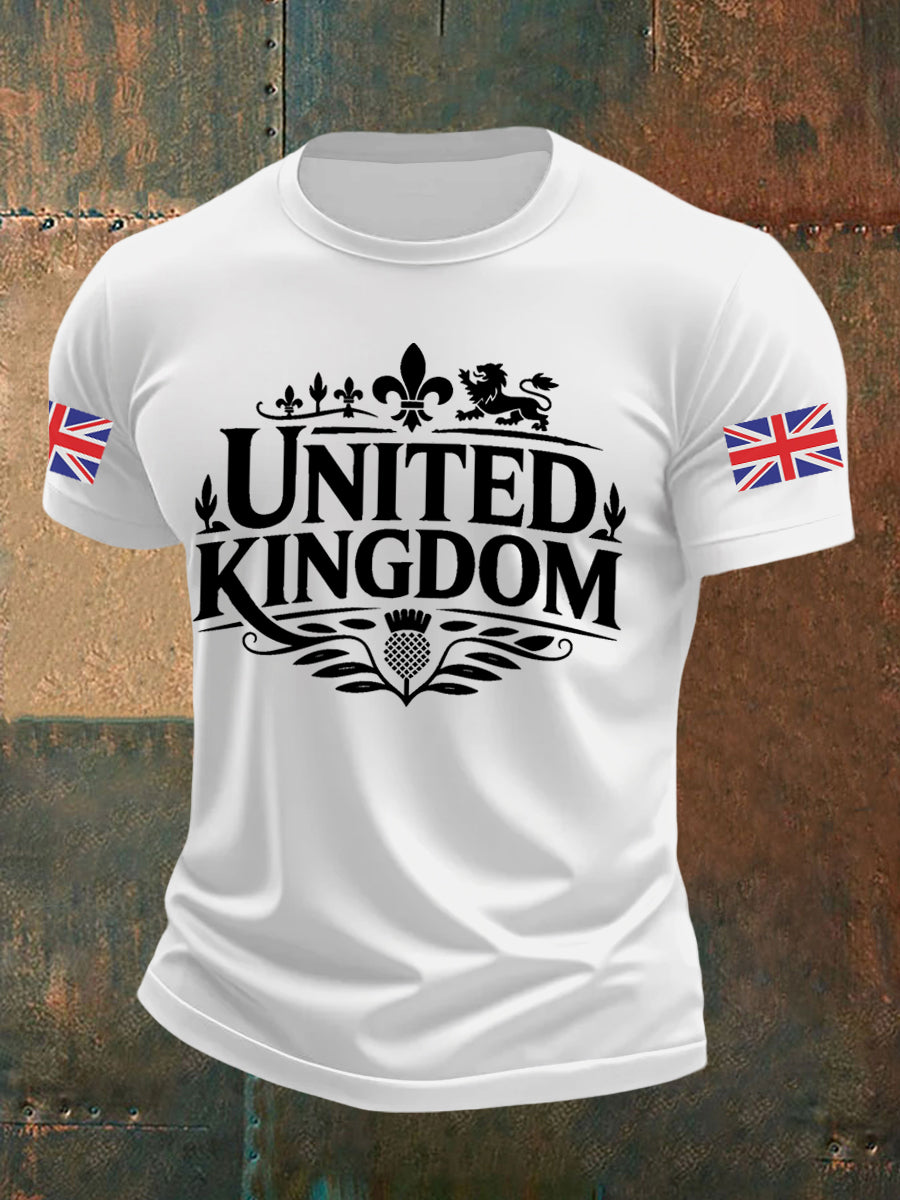 Men's Vintage England Flag Lion Printed T-shirt