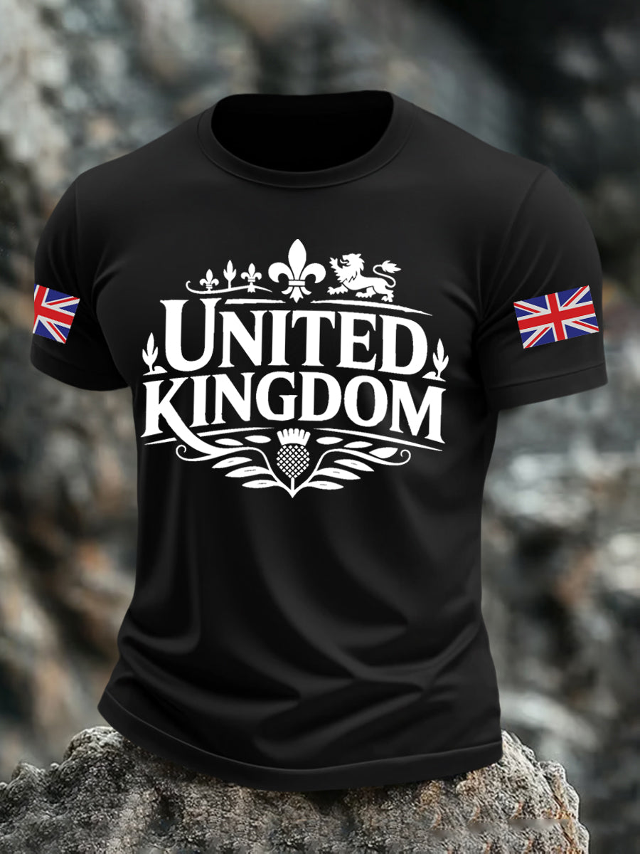 Men's Vintage England Flag Lion Printed T-shirt