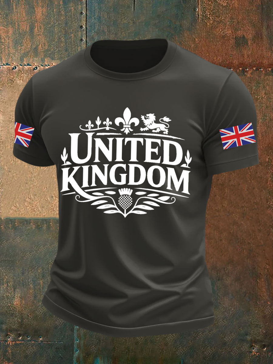 Men's Vintage England Flag Lion Printed T-shirt