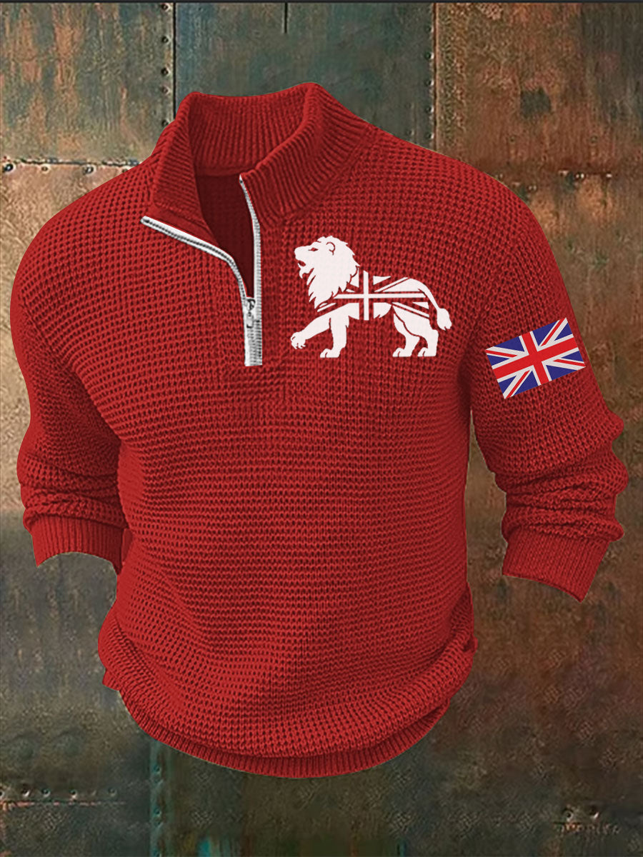 Men's Vintage England Flag Lion Printed Sweater