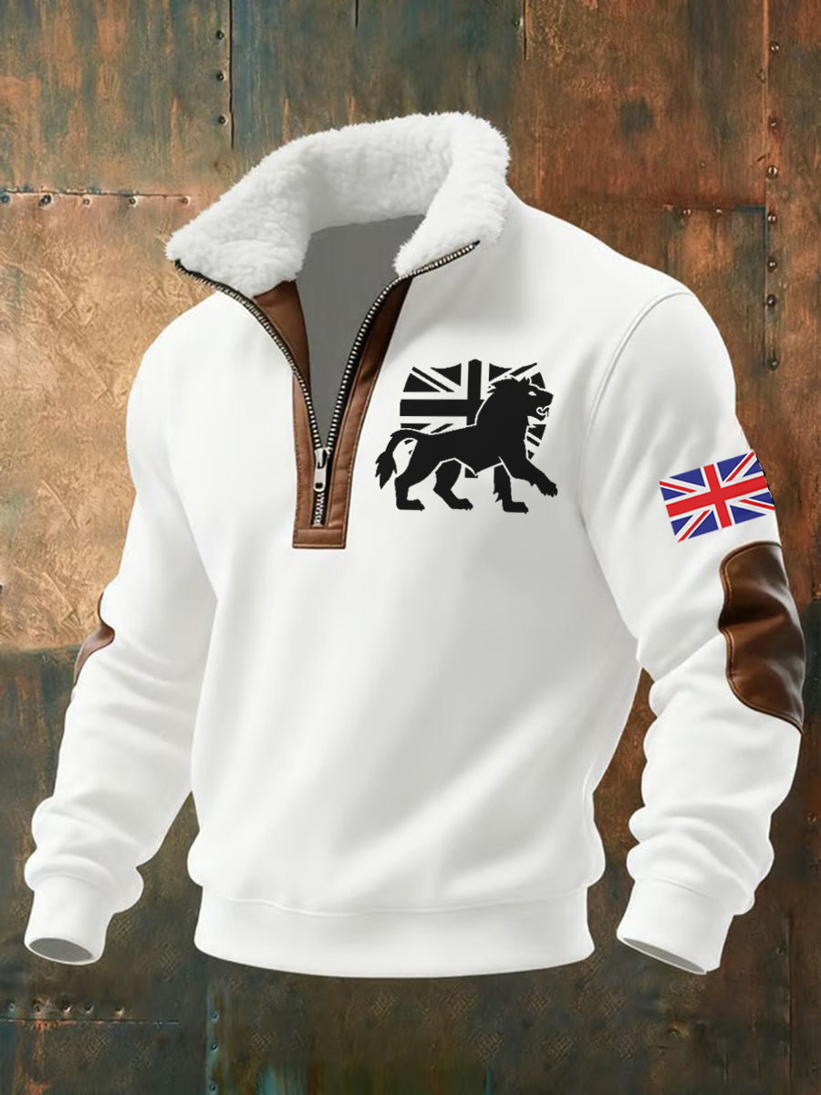 Men's Vintage England Flag Lion Printed Sweatshirt