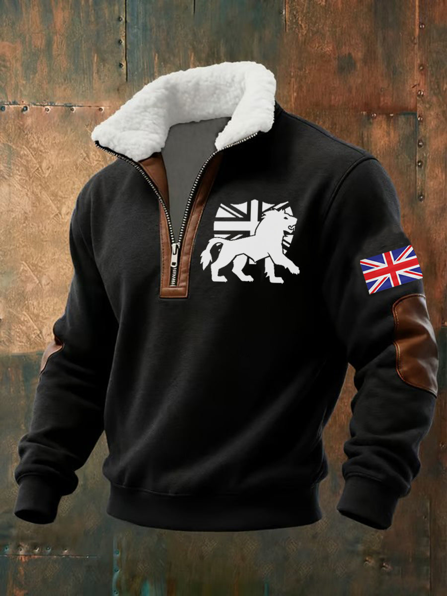 Men's Vintage England Flag Lion Printed Sweatshirt